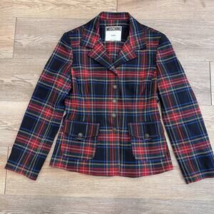 Vintage 90s Moschino Jeans Blazer Jacket Y2K Plaid Tartan Womens S/M Tweed EUC